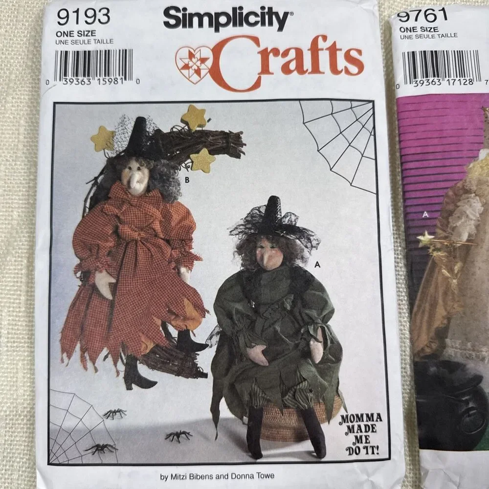 Simplicity Crafts Vintage Fall & Halloween Sewing Patterns Witch Crow Doll